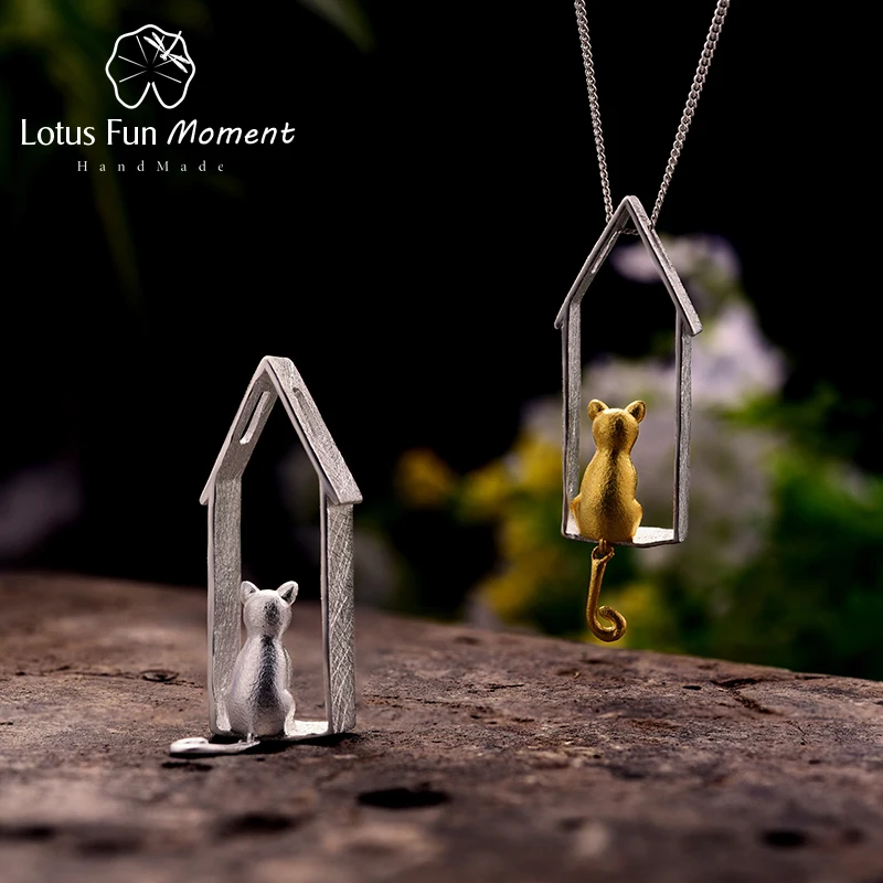 Lotus Fun Moment реальные 925 серебро ручной работы Модные украшения творческий милый кот