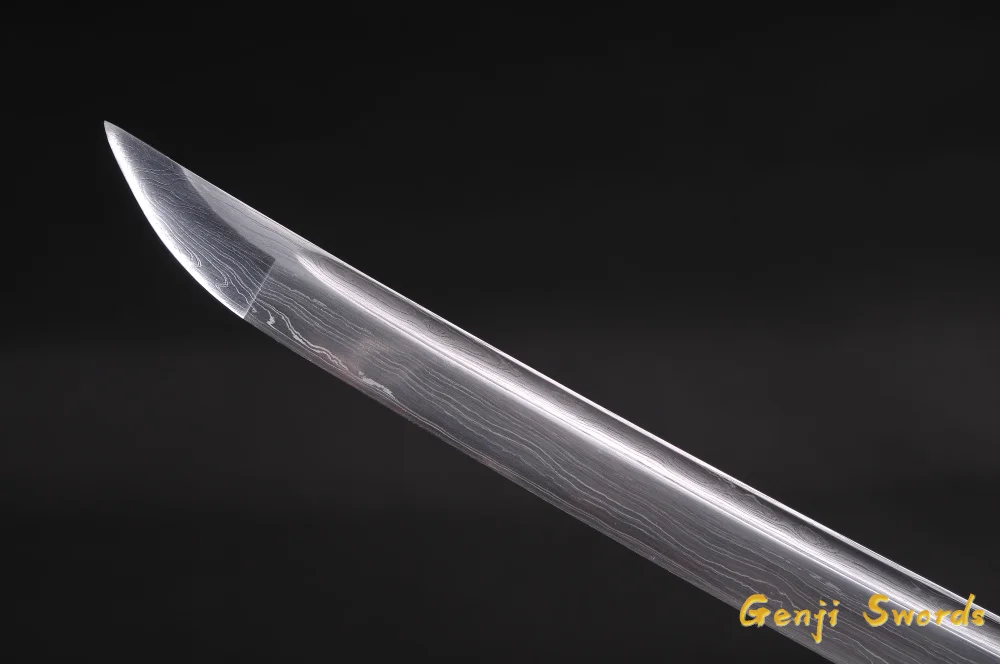 

Japanese Samurai Sword Folded Damascus Steel Blade Real Katana Dark Blue Saya Sharp Edge Can Cut Bamboo