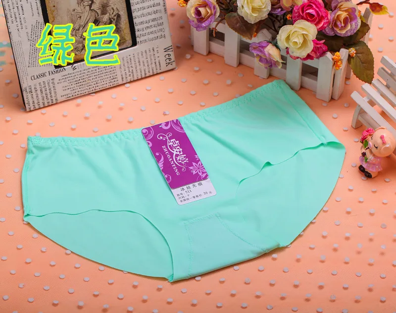 

Free Shipping Hot style candy color waist ice silk pure color in a chip non-trace ice silk underwear sexy ladies underwear #7241