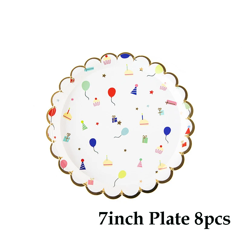 7inch plate 8pcs Cartoon Disposable Tableware Party Supplies Paper Plate Kids Birthday Party Decorations Festival Tableware Supplies - Color: 7inch plate 8pcs