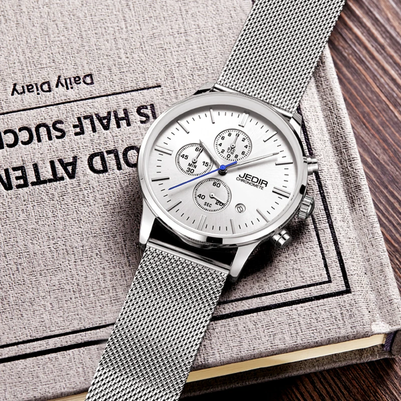 Для мужчин s часы лучший бренд класса люкс JEDIR Нержавеющая сталь сетки Группа