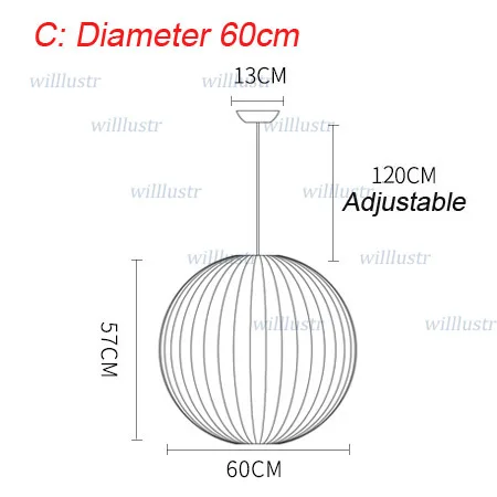 C Diameter 60 Современный кулон с шелковыми нитями, простой подвесной светильник для гостиной, спальни, холла, кафе, японский стиль, подвесной светильник, 8 моделей - Цвет корпуса: C Diameter 60