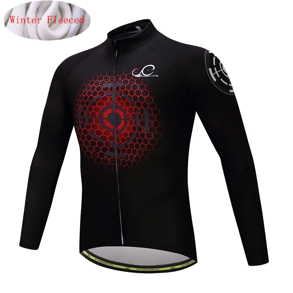 fleece jersey Зимний комплект одежды для велоспорта из теплого флиса, CYCEARTH, Мужская теплая трикотажная куртка, одежда велосипедная нагрудник, брюки, Maillot Ropa Ciclismo - Цвет: fleece jersey