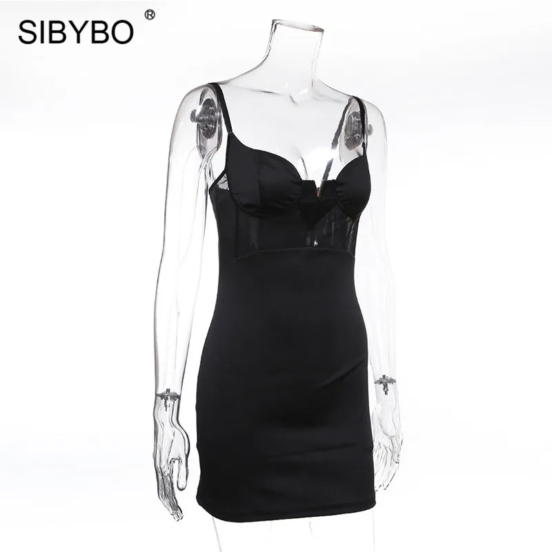 Sibybo сетки прозрачным ремешком пикантные вечерние платье без рукавов и с v-образным вырезом, без бретелек Мини женское платье с низким вырезом на спине, летнее пляжное платье