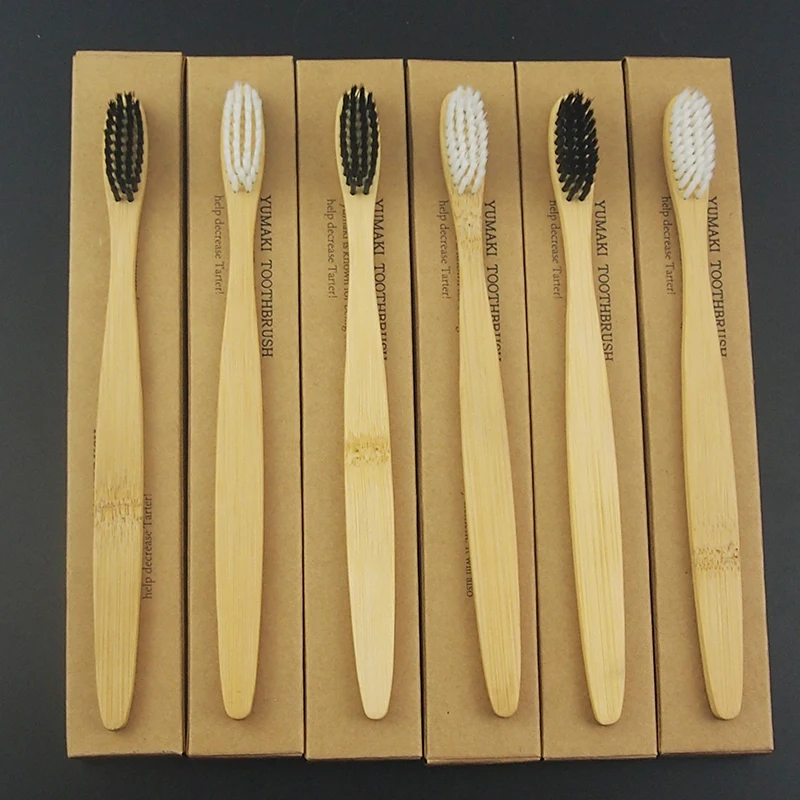 

DR.PERFECT 6 Pieces Mixed Colors Smooth Style Wood Toothbrush White Bamboo oothbrush Soft-bristle Bamboo Fibre Wooden Handle