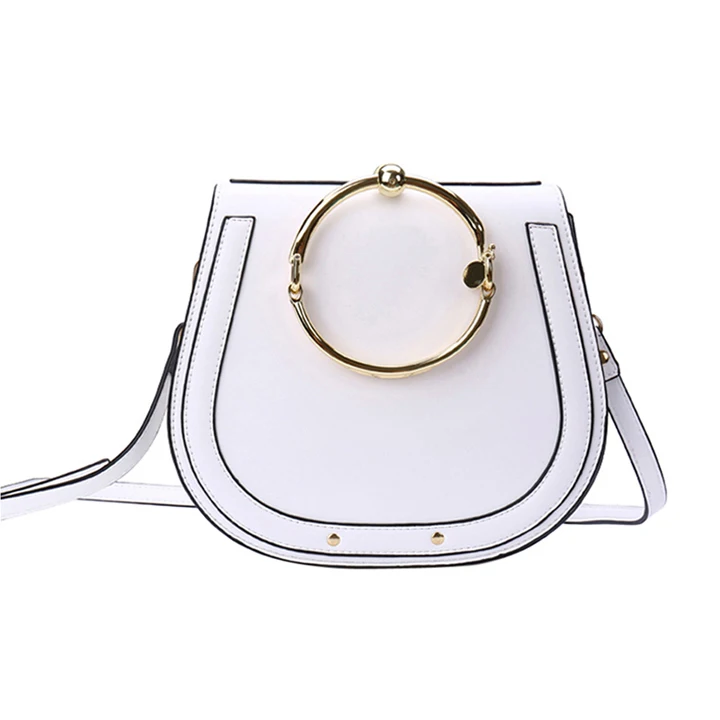 Women's Handbag Unique Metal Ring Top Handle Leather Women Crossbody Messenger Bag Tote For Girls Pink Black | Багаж и сумки