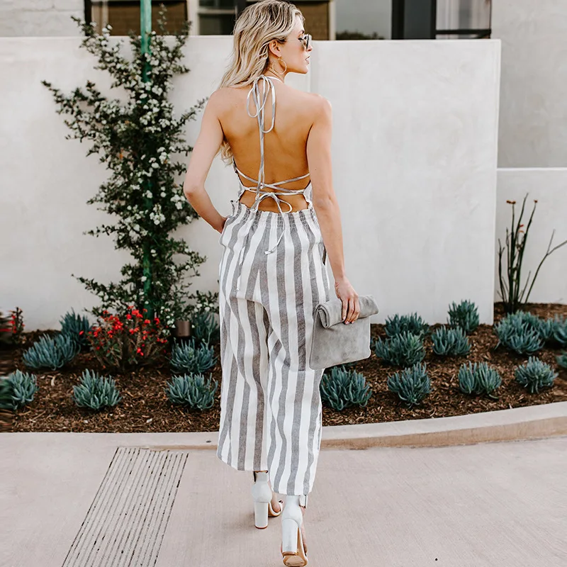 YELITE женский Полосатый Летний комбинезон без рукавов с ремешками и высокой талией