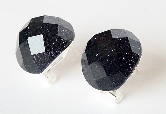 

New Lady's 925 Sterling Silver Jewelry Blue Sandstone Inlay Stud Earring