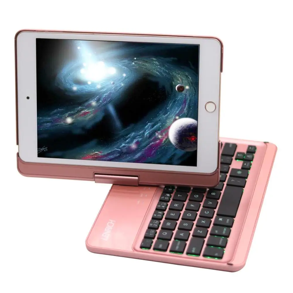 Rolse Gold Для новых iPad Mini 5 и iPad Mini 4 чехол с клавиатурой с подсветкой, Lenrich тонкий вращающийся на 360 градусов беспроводной bluetooth чехол - Цвет: Rolse Gold