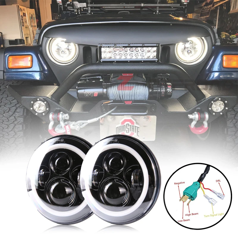 Светодиодные фары для lada niva 4x4 7 дюймовые лампы H4 с DRL кольцевым гало янтарный