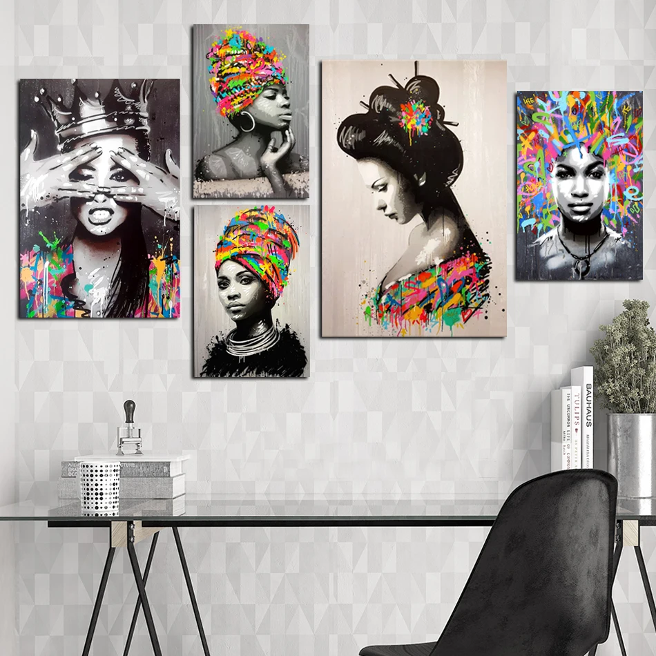 

Colorful Graffiti Girls Scroll Canvas Painting Decorative Pictures Art Poster Wall Art Print Sexy Painting Decor For Girl's Room
