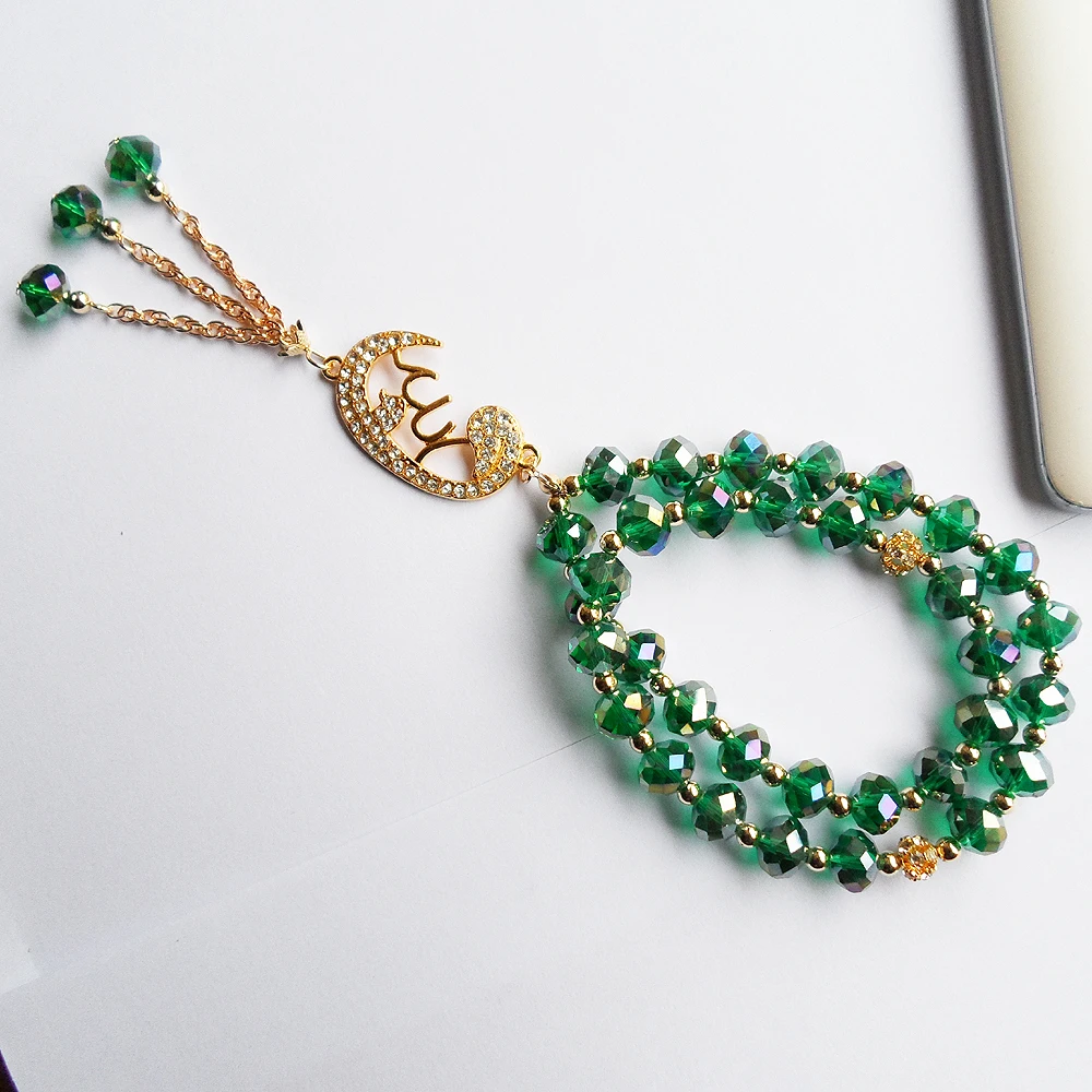 Малахит Зеленый Кристалл мусульманский кулон аксессуары tasbih молитва бусы