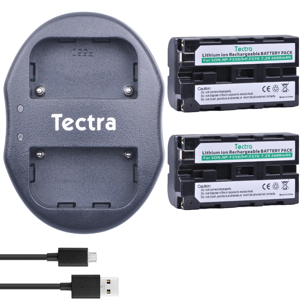 Tectra 2Pcs NP-F550 NP F550 NPF550 NP-F570 Аккумулятор для камеры + USB двойное зарядное устройство для Sony CCD-SC55 CCD-TRV81