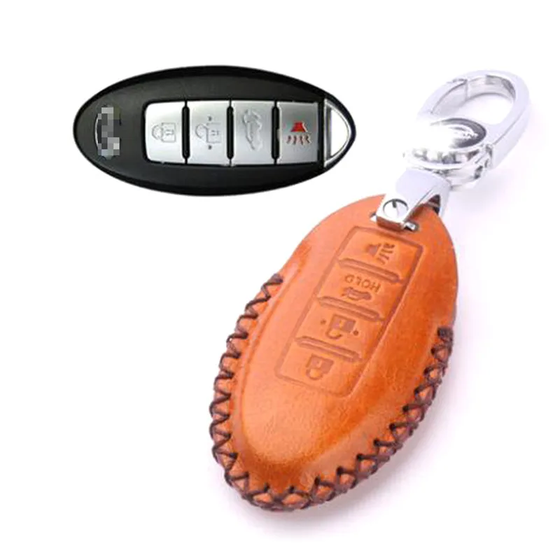 

Genuine PU Leather 3 Button Remote Key Bag Case Fob Holder Chain For Infiniti Series F