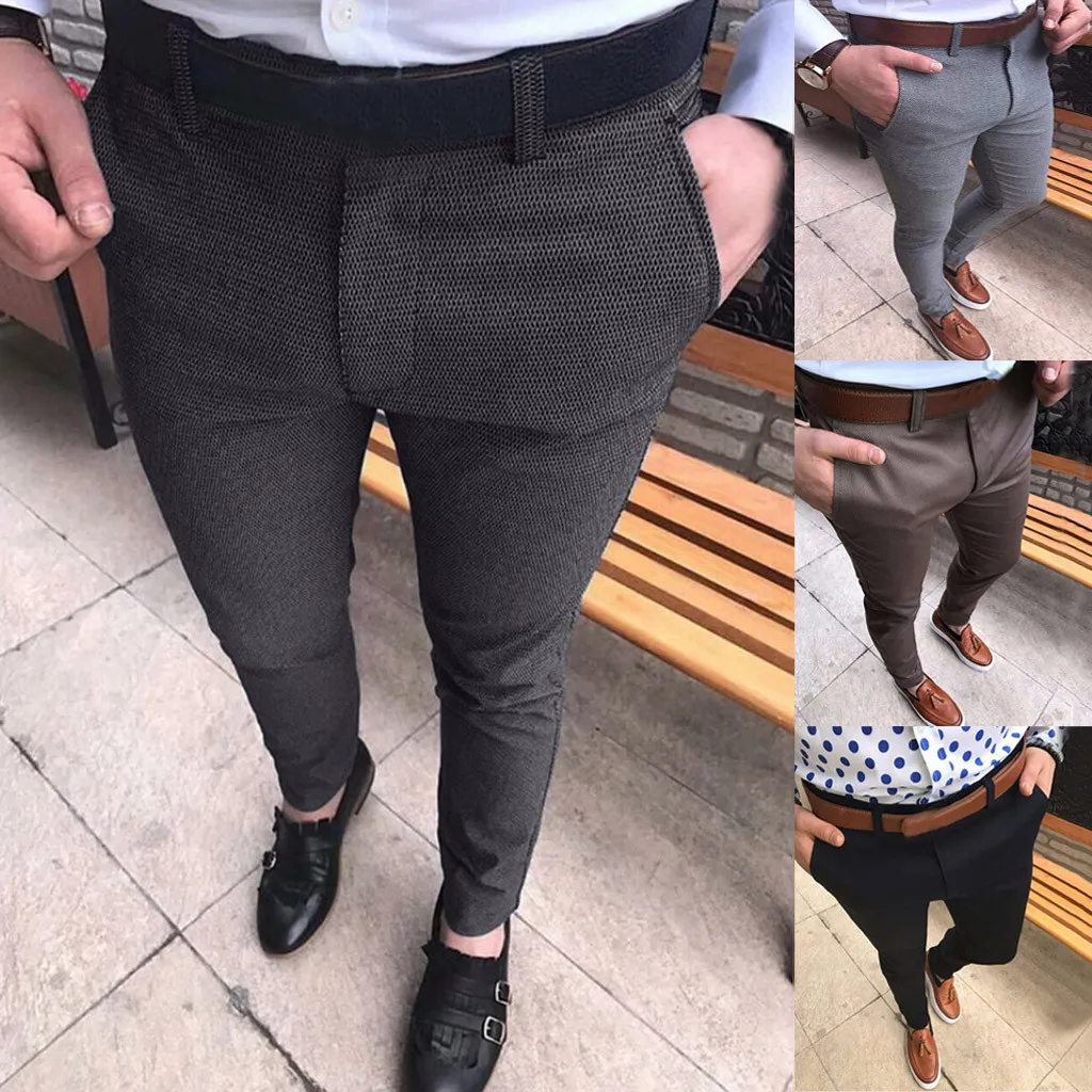Модные мужские деловые Костюмные брюки однотонные облегающие Расширяющиеся