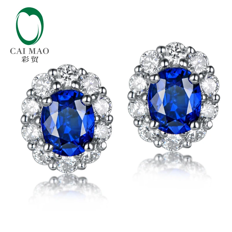 Caimao 0.76ct синий сапфир с 0.38ct Halo H SI Diamond 14 K серьги из белого золота шпильки для женщин