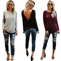 fashion v open backless women t shirts womens clothing long sleeve open back sexy tee shirt casual top ladies loose tops clothe