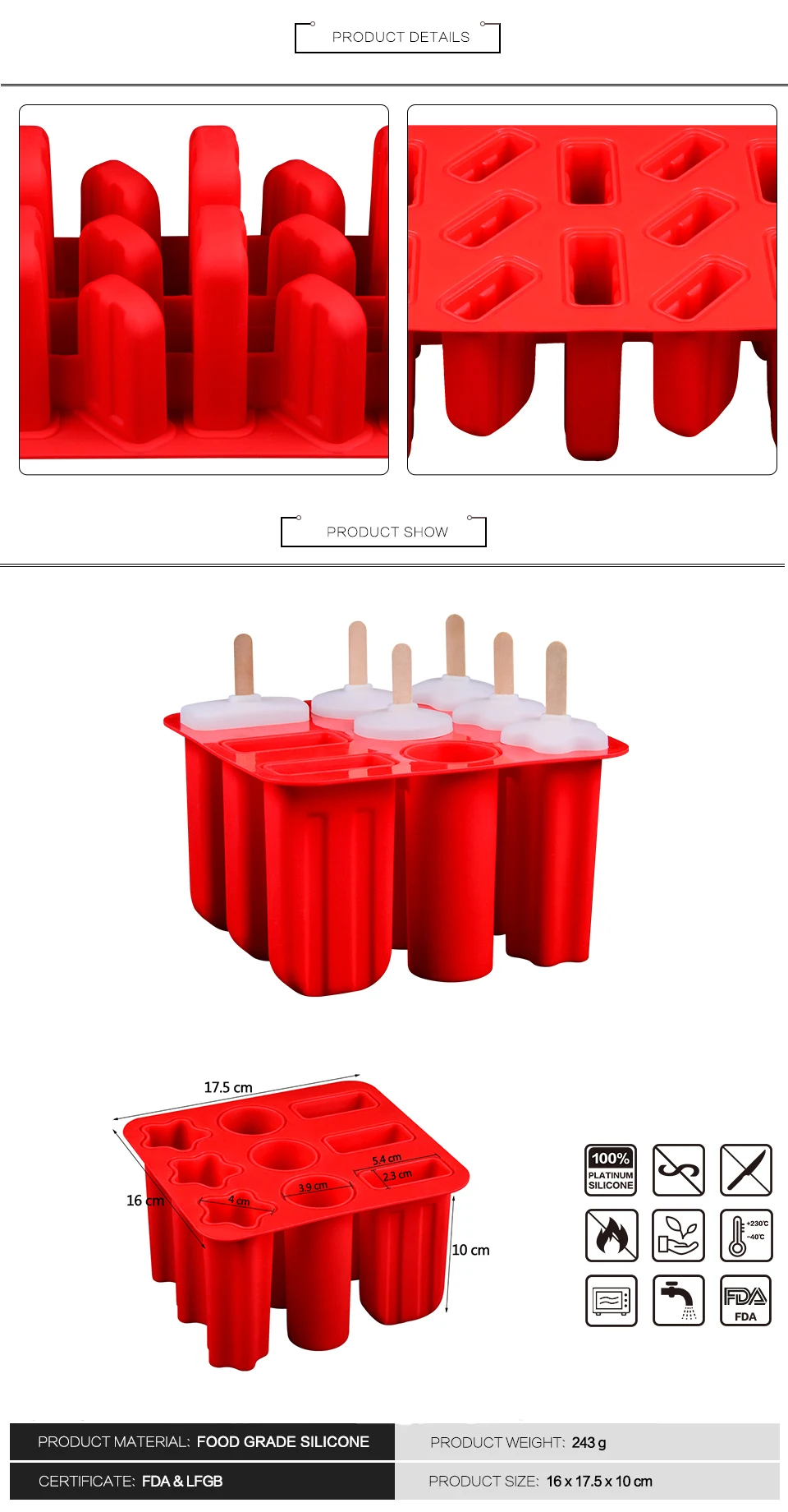 FUNBAKY DIY силиконовые формы для мороженого замороженный производитель формы для мороженого морозильная камера многоразовые силиконовые формы для льда на палочках