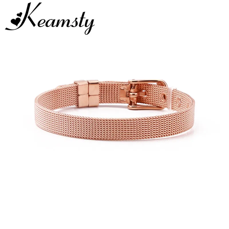 Keamsty 1PCS Charms Bracelets 8 mm Stainless Steel Mesh Keeper for Kids Women Slide Charm Bracelet Silver Rose Gold Plating | Украшения и