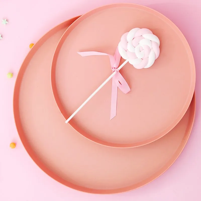 Поднос из бамбукового волокна ярких цветов Круглый минималистичный поднос для