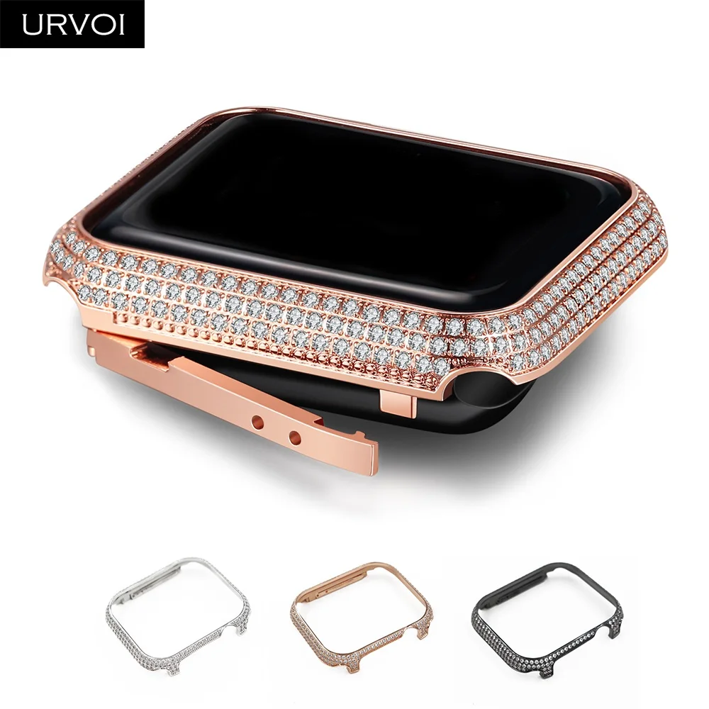 URVOI Роскошный чехол для Apple Watch series 5 4 3 2 1 рамка блестящие стразы металлический