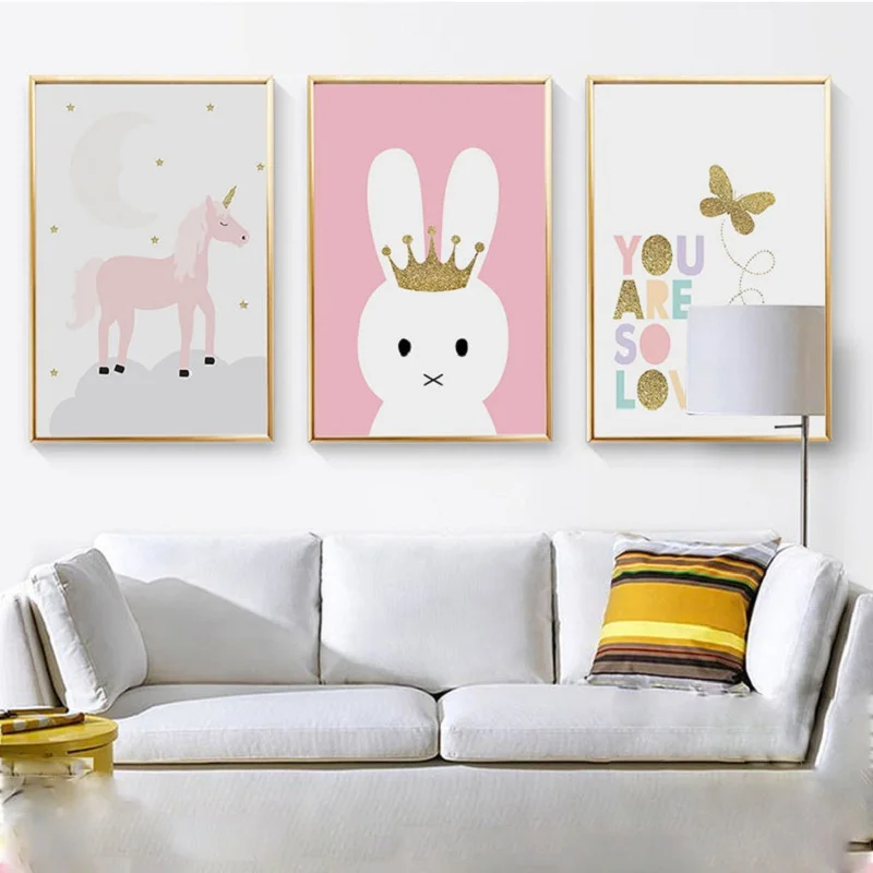 Девушки Room Decor Единорог плакат Kinderkamer кролика Nordic Стиль Дети украшения C Книги по