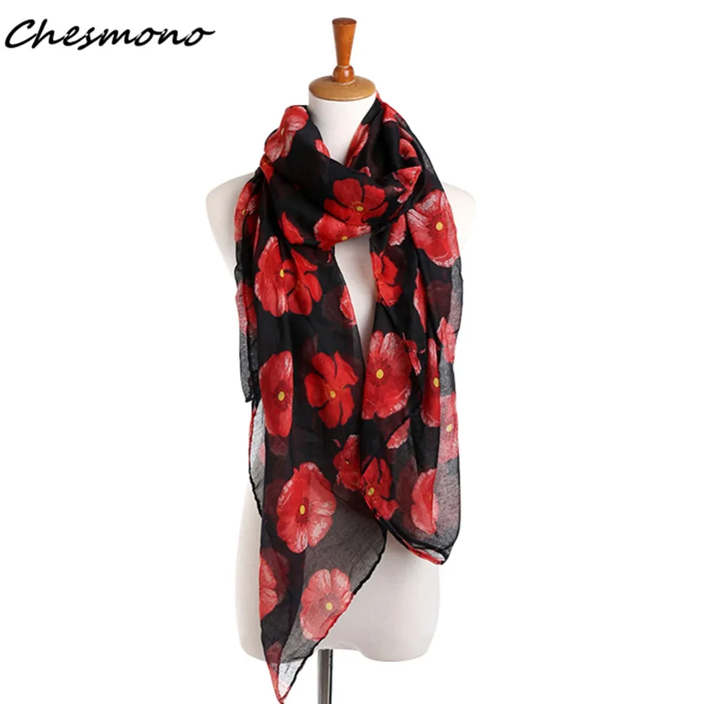 4 вида цветов красный шарф с маками цветочный принт длинные шарфы Летняя Пляжная