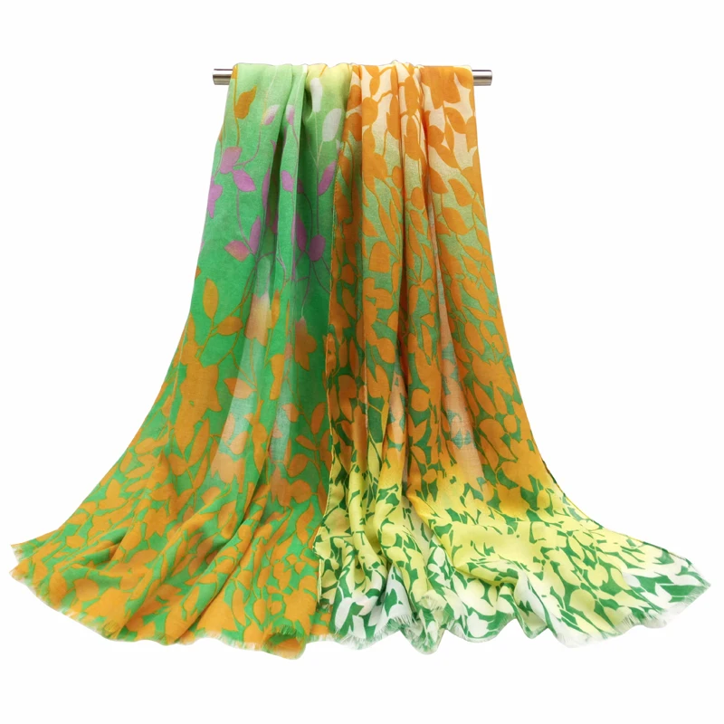 Роскошный брендовый женский шарф с принтом в виде листьев шаль потрепанными