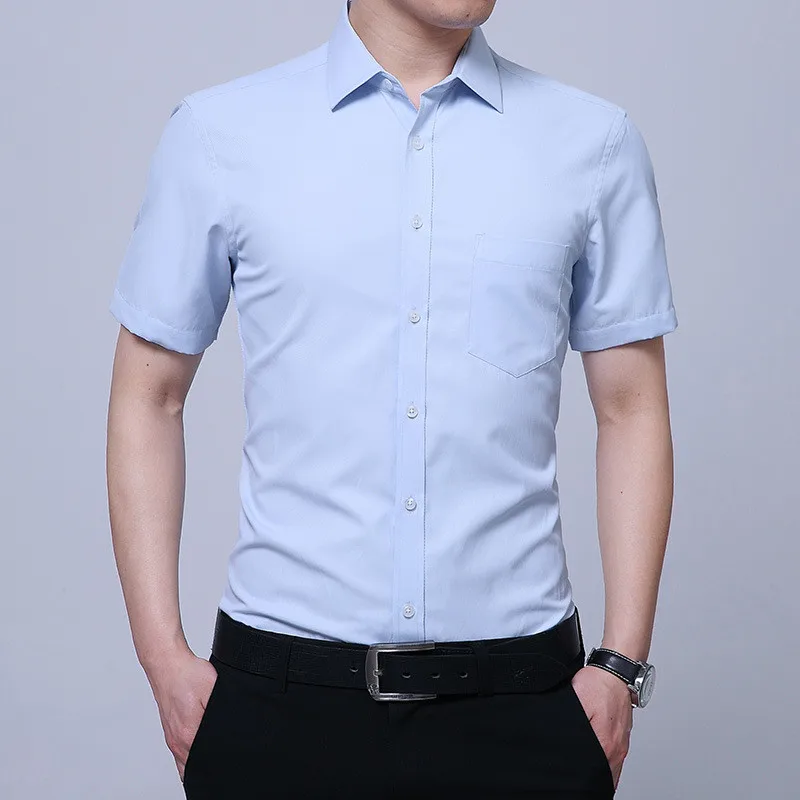 Новая летняя мужская рубашка с коротким рукавом однотонная деловая офисная