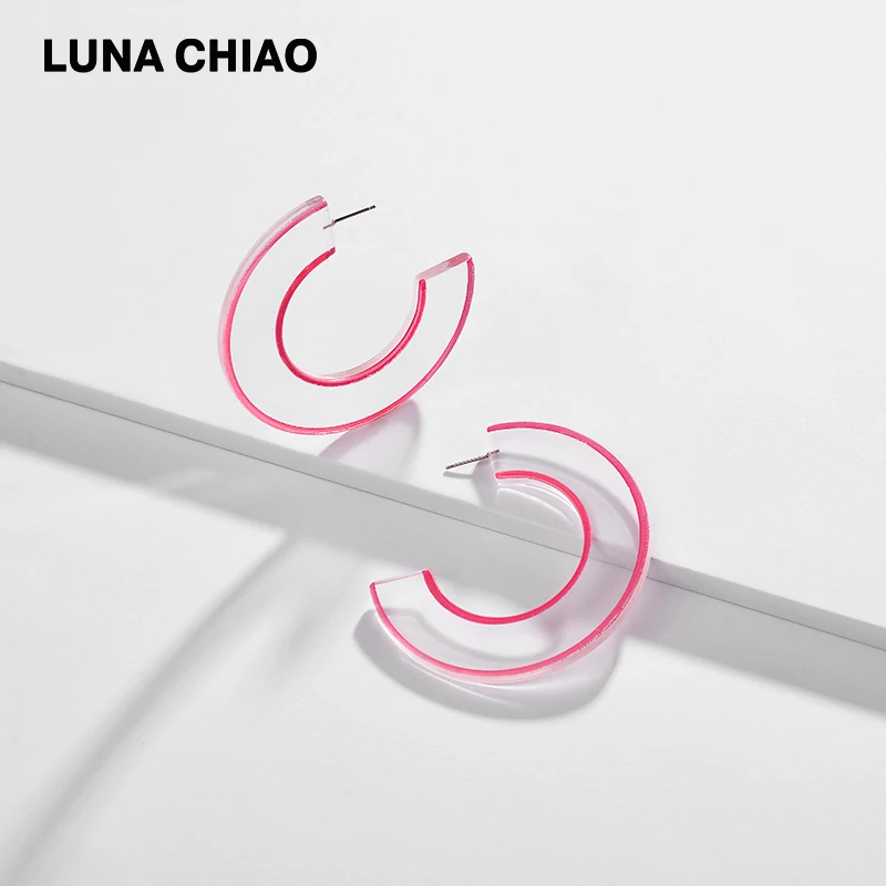 Серьги кольца LUNA CHIAO большие прозрачные акриловые серьги с цветной картиной