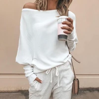 batwing sleeve casual loose sweater tops pullover fashion autumn off shoulder knitted sweater solid grey white knitwear jumper