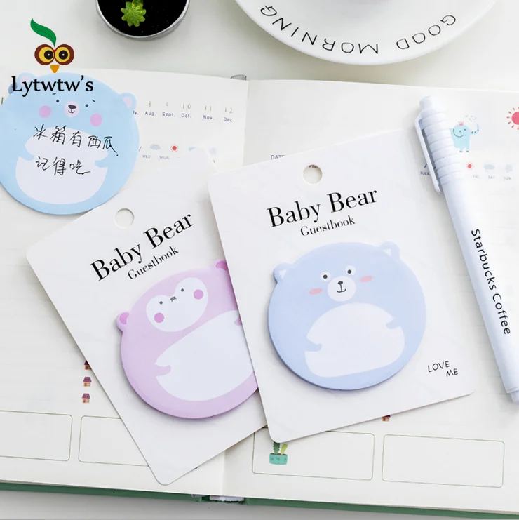 5 шт. Lytwtw в Корейском стиле Kawaii Липкие заметки с медведем креативный блокнот для