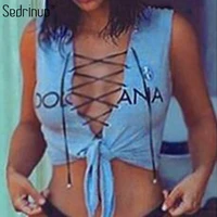 sedrinuo fashion lace up deep v neck letter tank top women crop tops 2019 casual t shirt hot sexy women high quality blue tops