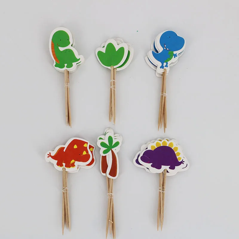24pcs/lot Cartoon dinosaur Cupcake Cake Topper Flags For Family baby shower Birthday Party Baking Decoration Supplies | Дом и сад