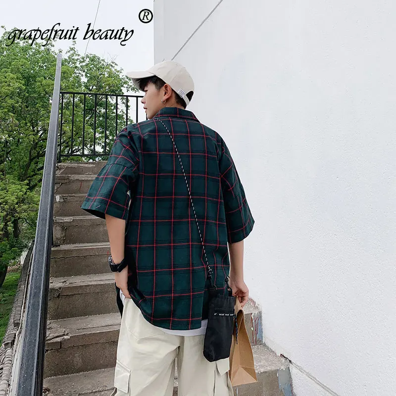 M-5XL плюс размер Новые тонкие дышащие мужские рубашки в клетку Половина рукава