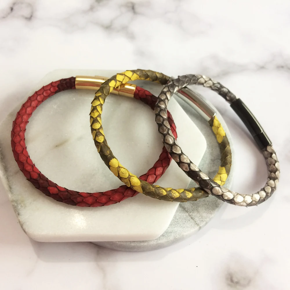 

Luxury Men Blue Python Leather Bracelet With Magnet Python Watch Brand Genuine Leather Strap Bracelets Women