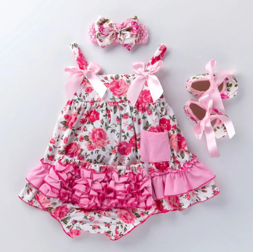 Модное кружевное платье на бретелях для маленьких девочек трусики-шаровары с