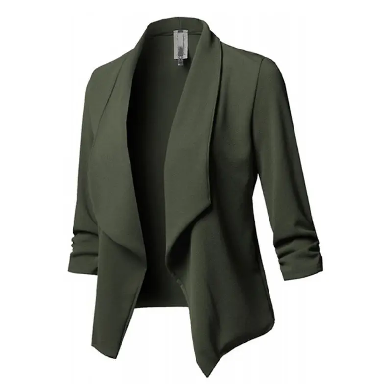 Womens Three-Quarter Sleeve Office Lapel Coat Open Front Cardigan Jacket Solid W729 | Женская одежда