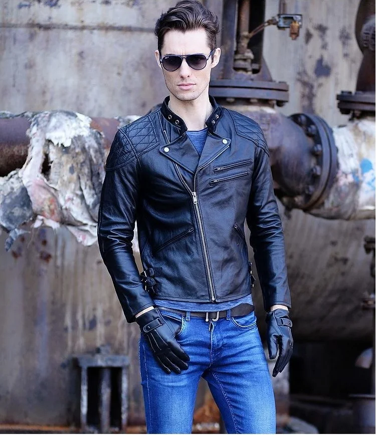 Мужская куртка из воловьей кожи C & приталенная байкерская натуральной с 3d