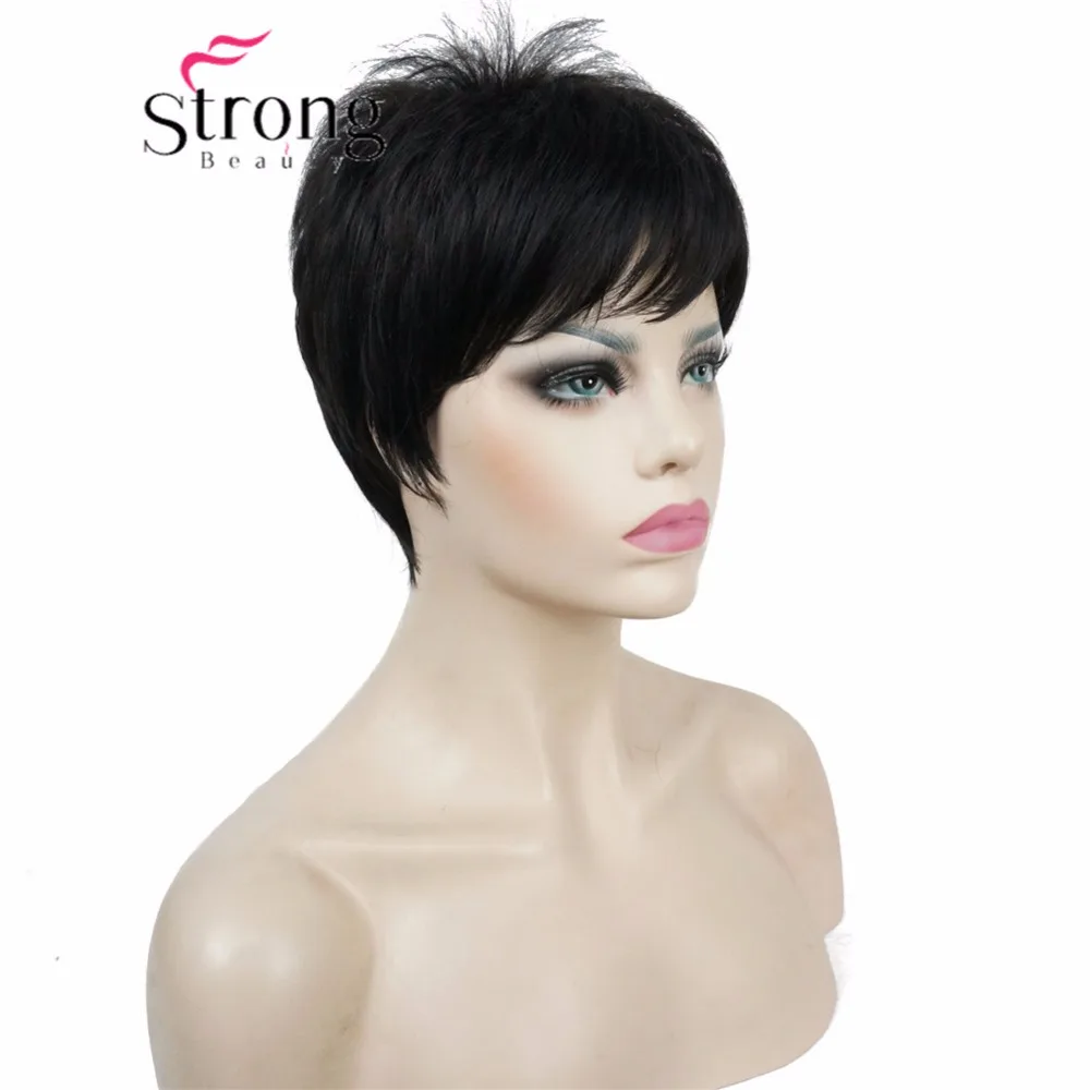 StrongBeauty очень короткие черные челки полный синтетический парик выбор цвета