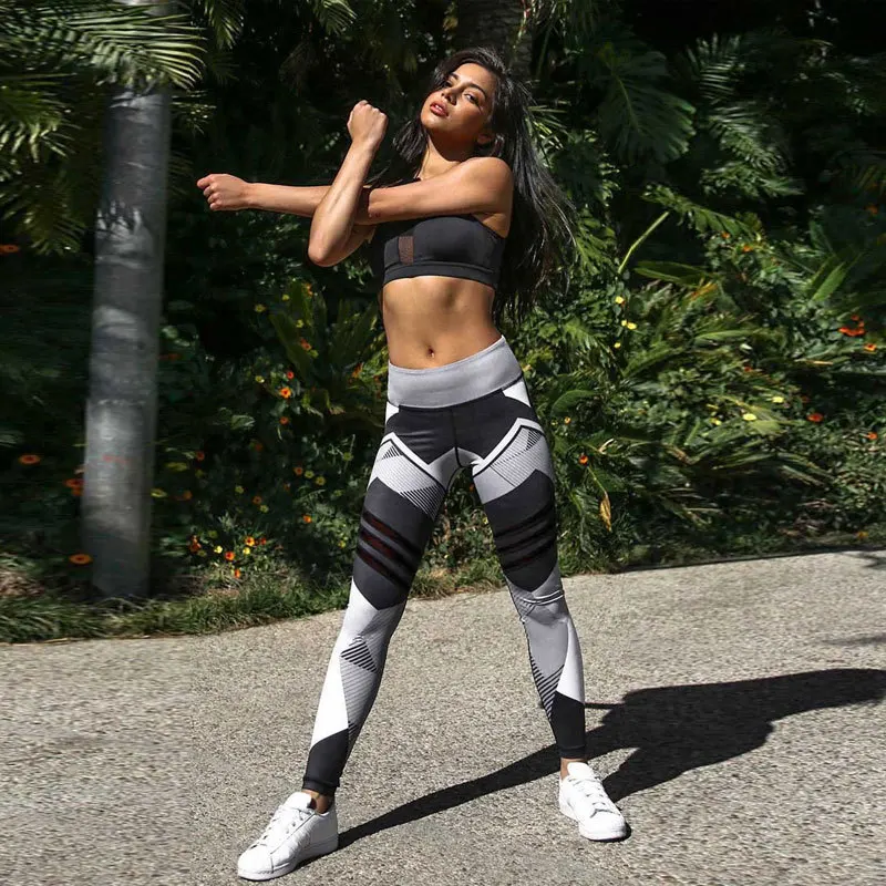 Женский спортивный костюм комплект для йоги бега фитнеса футболки леггинсы