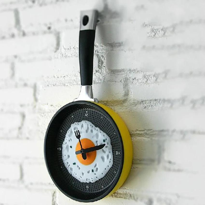 

Creative 3D Pan with Fried Egg Shape Pot Wall Clock Home Kitchen Wall Clock for Decoration Living Room Bedroom Wall Clock