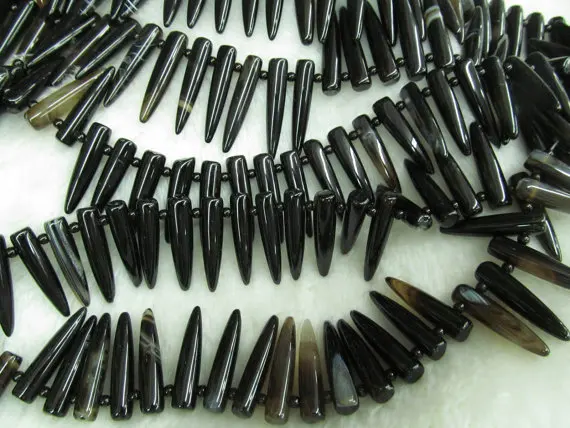 

fashion genuine agate gemstone spikes sharp horn necklace cherry purple blue yellow black rainbow loose beads 20-50mm full stran