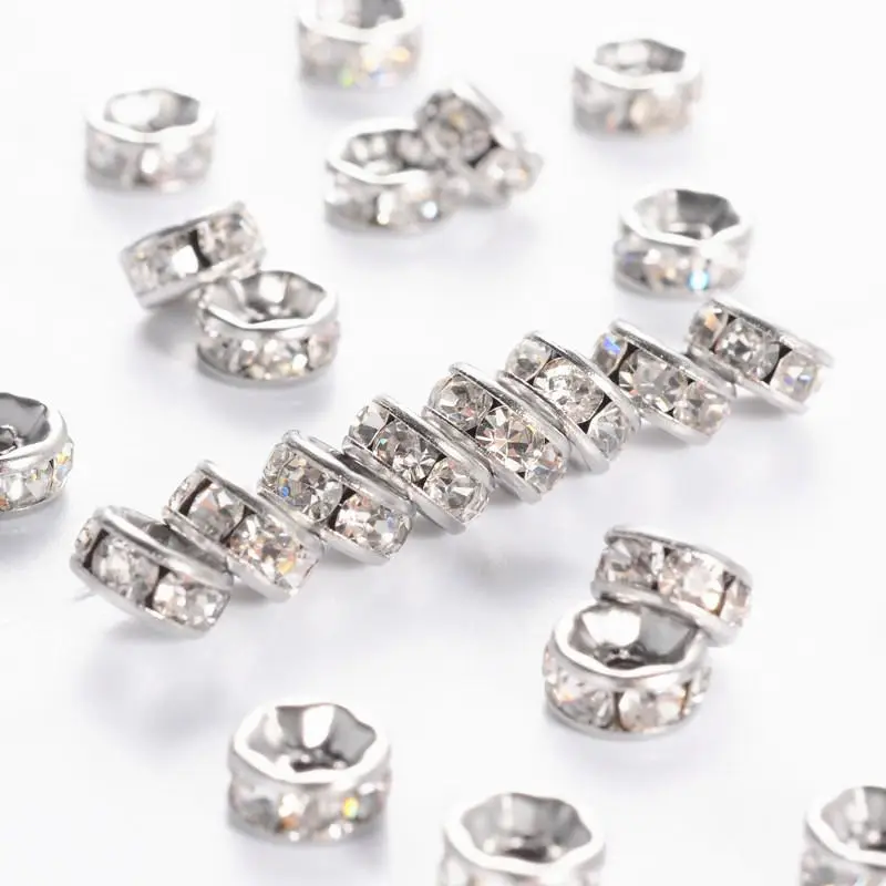 6 7 8 10mm Stainless Steel Disc Rondelle Crystal Rhinestone Beads Spacer for Jewelry Making DIY Bracelet 200pc|spacer beads|stainless steel spacer