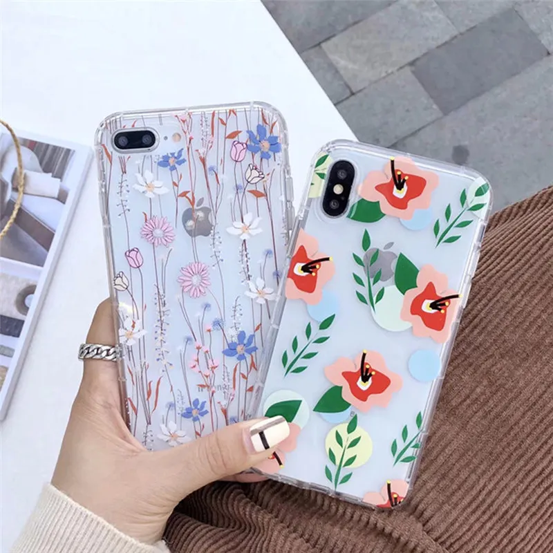 Прозрачный 3D Цветочный анти-осенний воздушный чехол для телефона iPhone 6 S 7 8 Plus XS Max