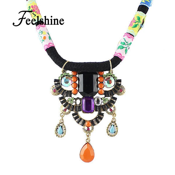 Feelshine цветочным узором веревки с красочными Бусины Геометрическая Шарм бохо
