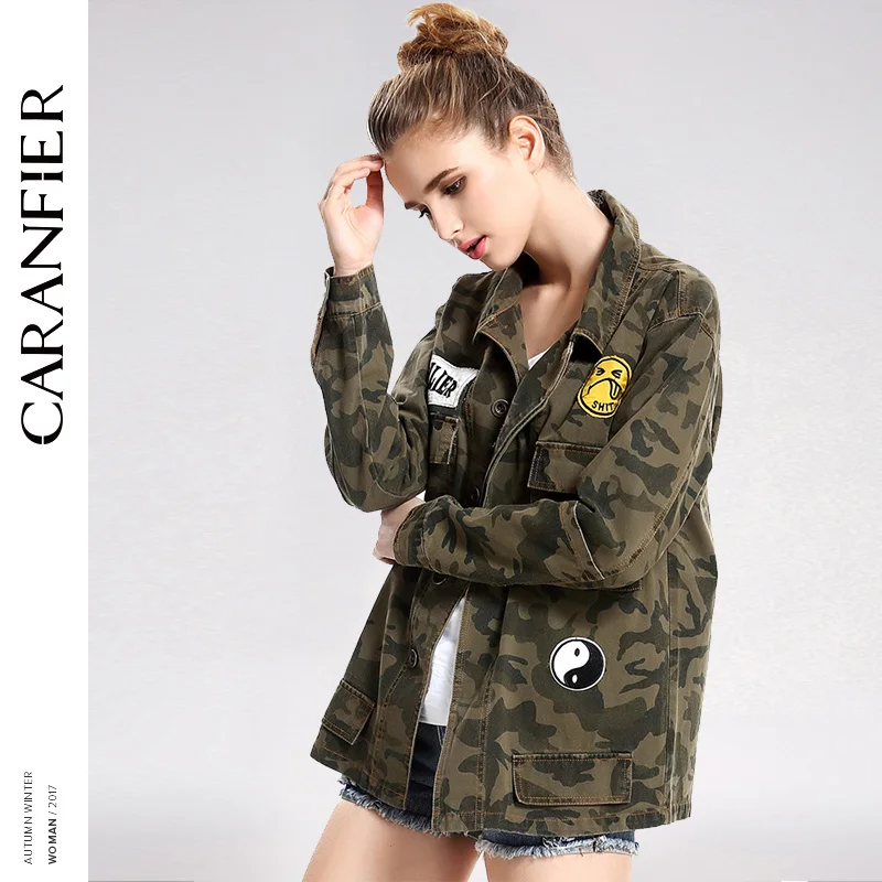 CARANFIER 2017 новая куртка пальто Модная Военная камуфляжная Женская стоячий воротник