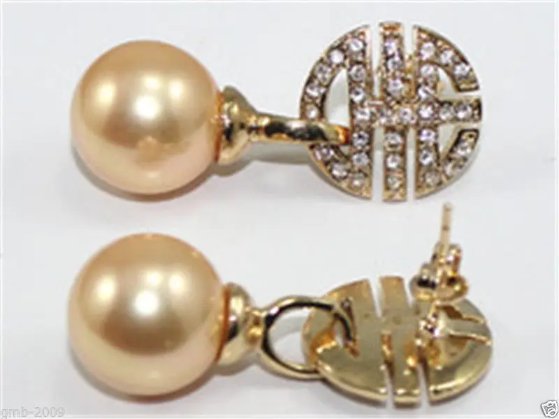 Бесплатная доставка, редкие огромные 12 мм Золотые круглые серьги PEAEL CRYSTAL, новые Висячие Серьги GP