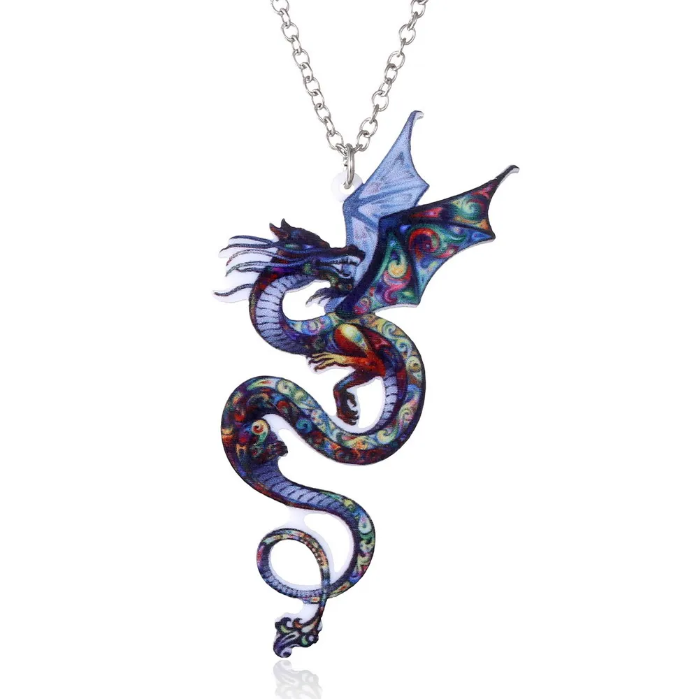 Dragon Акриловое животное ожерелье домашнее животное кошка дракон свинья птица лошадь, волк рыба собака женское ожерелье Богемия ювелирные изделия кулон этническое длинное ожерелье - Окраска металла: Dragon
