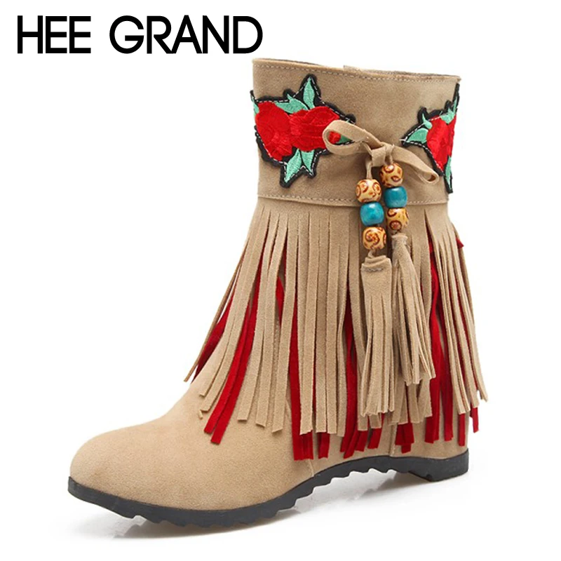 HEE GRAND/2017 женские ботильоны с вышивкой однотонная бахрома высокие каблуки модные